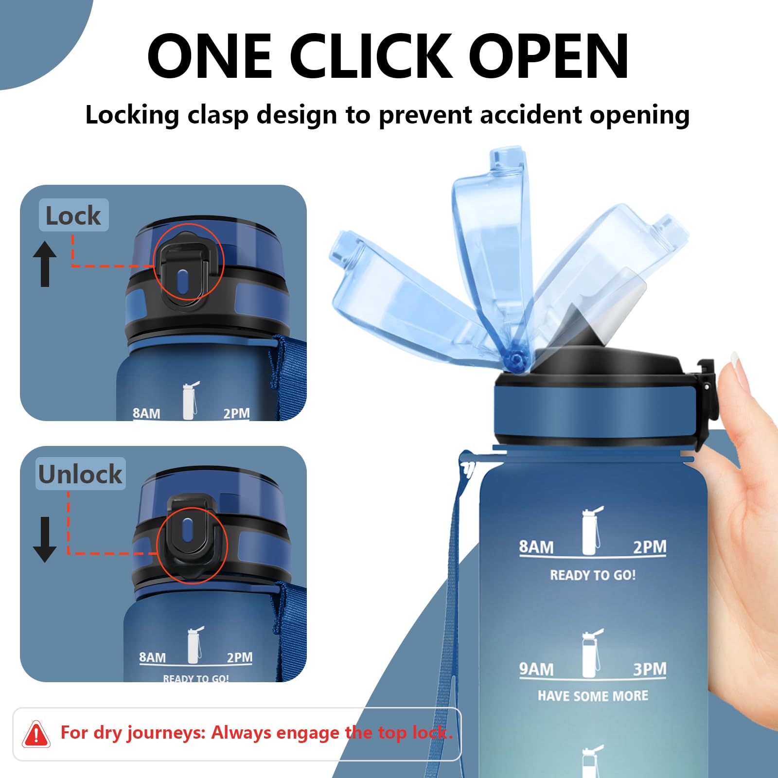 Grsta Borraccia 1l, Bottiglia Motivazionale, Borraccia con Cannuccia, A Prova di Perdite, Borracce Palestra con Indicatore del Tempo per Escursionismo, Fitness, Gym