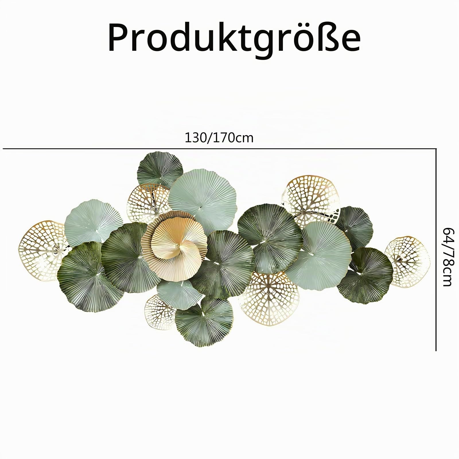 Blissio 3D Wanddeko Wohnzimmer aus Metall,Lotusblatt Design,130 x 64 cm