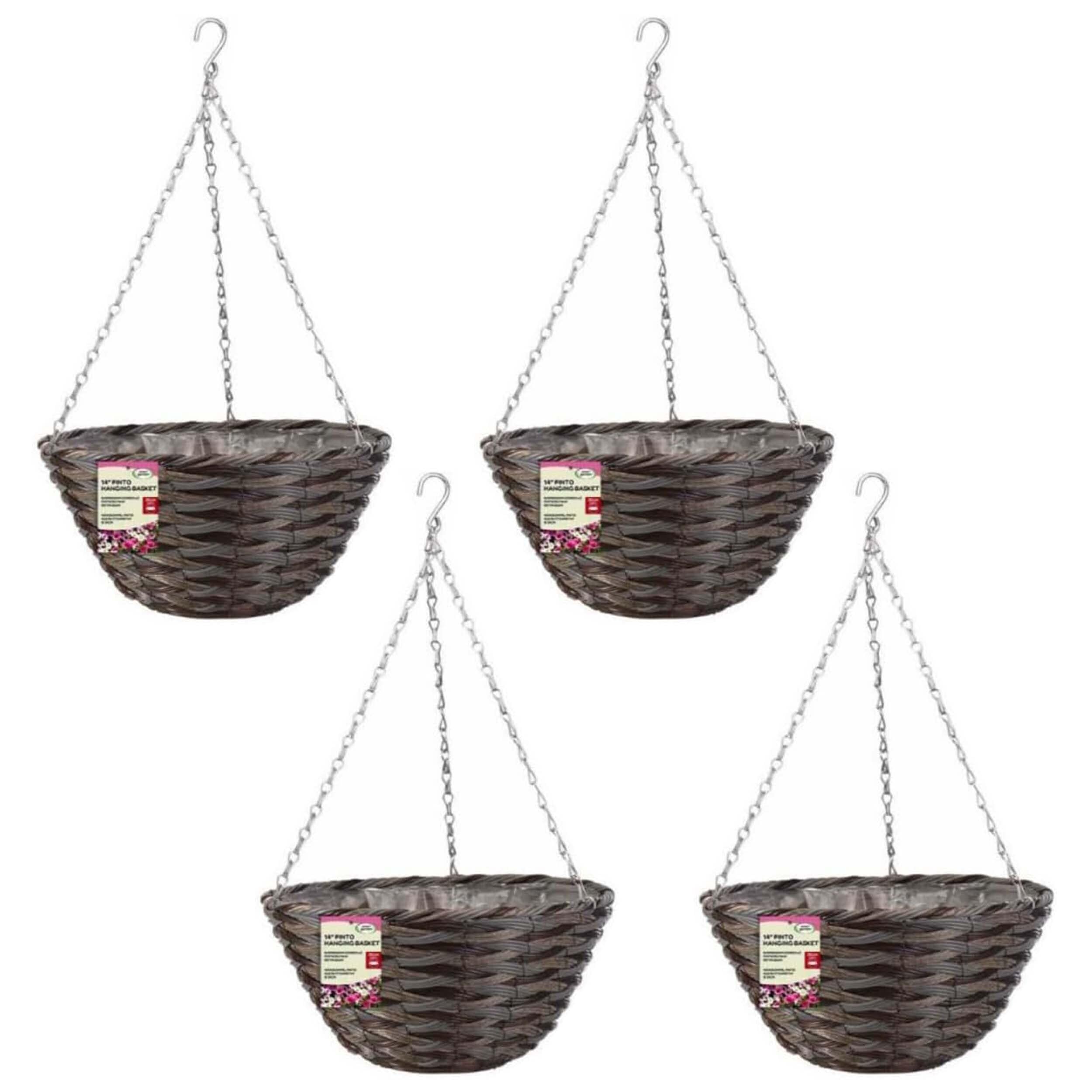 Garden Mile Hanging Flower Basket Outdoor With Chains | Decorative Garden Planter For Porch, Wall, Or Fence | Large Decorative Hanging Planter Basket With Realistic Faux Flower | (4Pcs, 14Inch/30Cm)