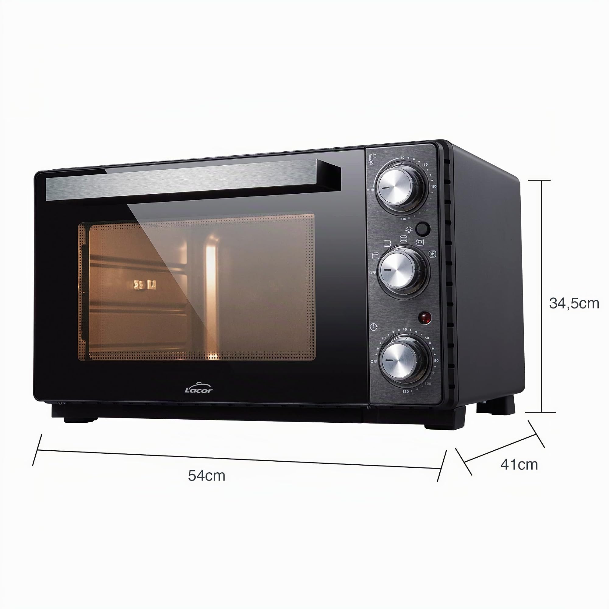 Lacor 69347 - Horno Eléctrico Sobremesa, Horno Pequeño Cocina, Convección | Para un uso práctico y profesional en cocina; apto para horno, con 35 L de capacidad, práctico y fácil de guardar