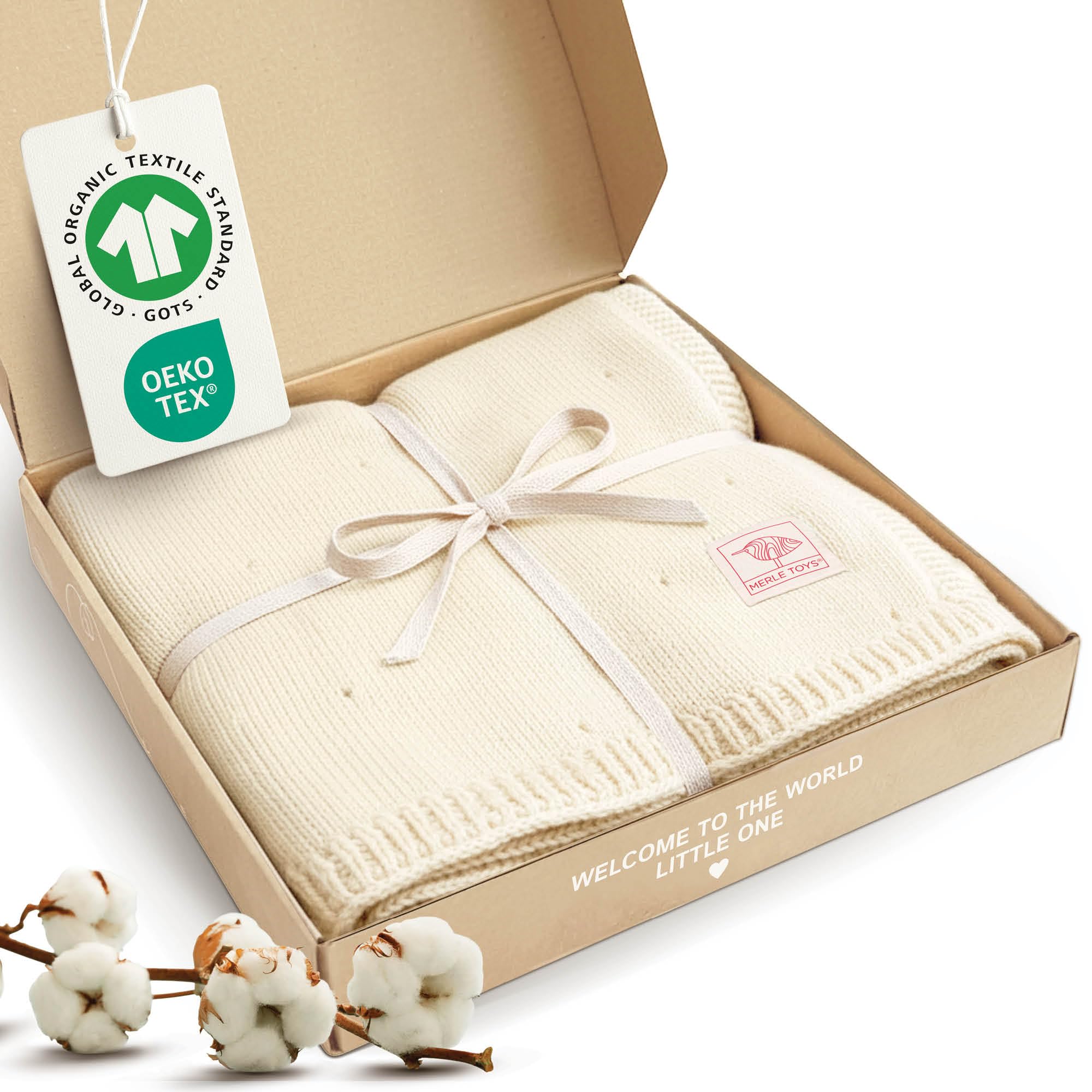 Merle Toys® Premium Coperta Cotone Neonato, 100% Biologica, Copertina Neonato Cotone Estiva e Inverno, Soprattutto Traspirante, Certificata GOTS, OEKO-TEX, Morbida e Termoregolatrice, 80x100cm, Bianco