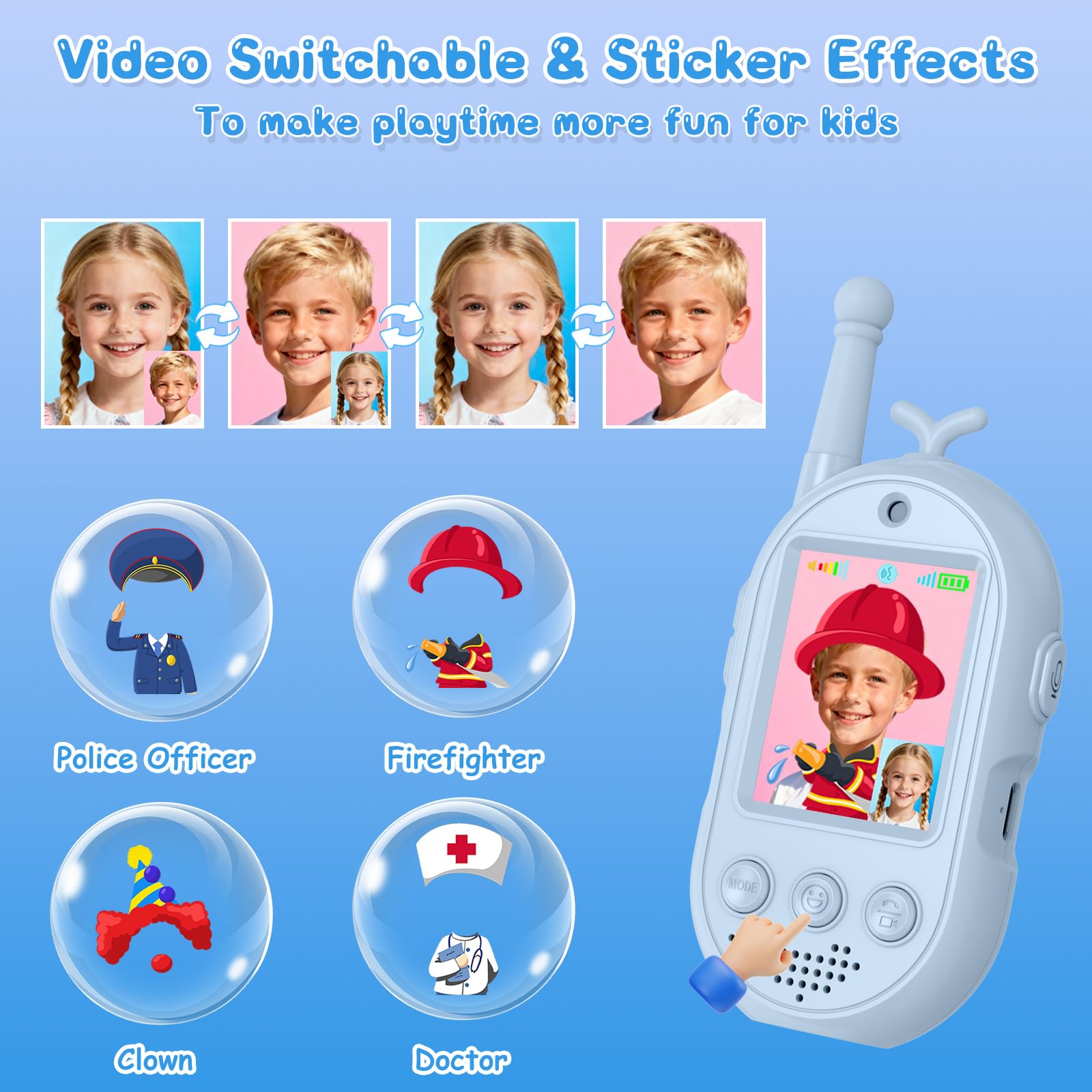 Video Walkie Talkie Kinder, 2er Set Walky Talky Aufladbar mit Display, 2-Way Radio Funkgeräte Große Reichweite, Weihnachten Geburtstag Geschenke Spielzeug für Jungen und Mädchen von 3-12 Jahren