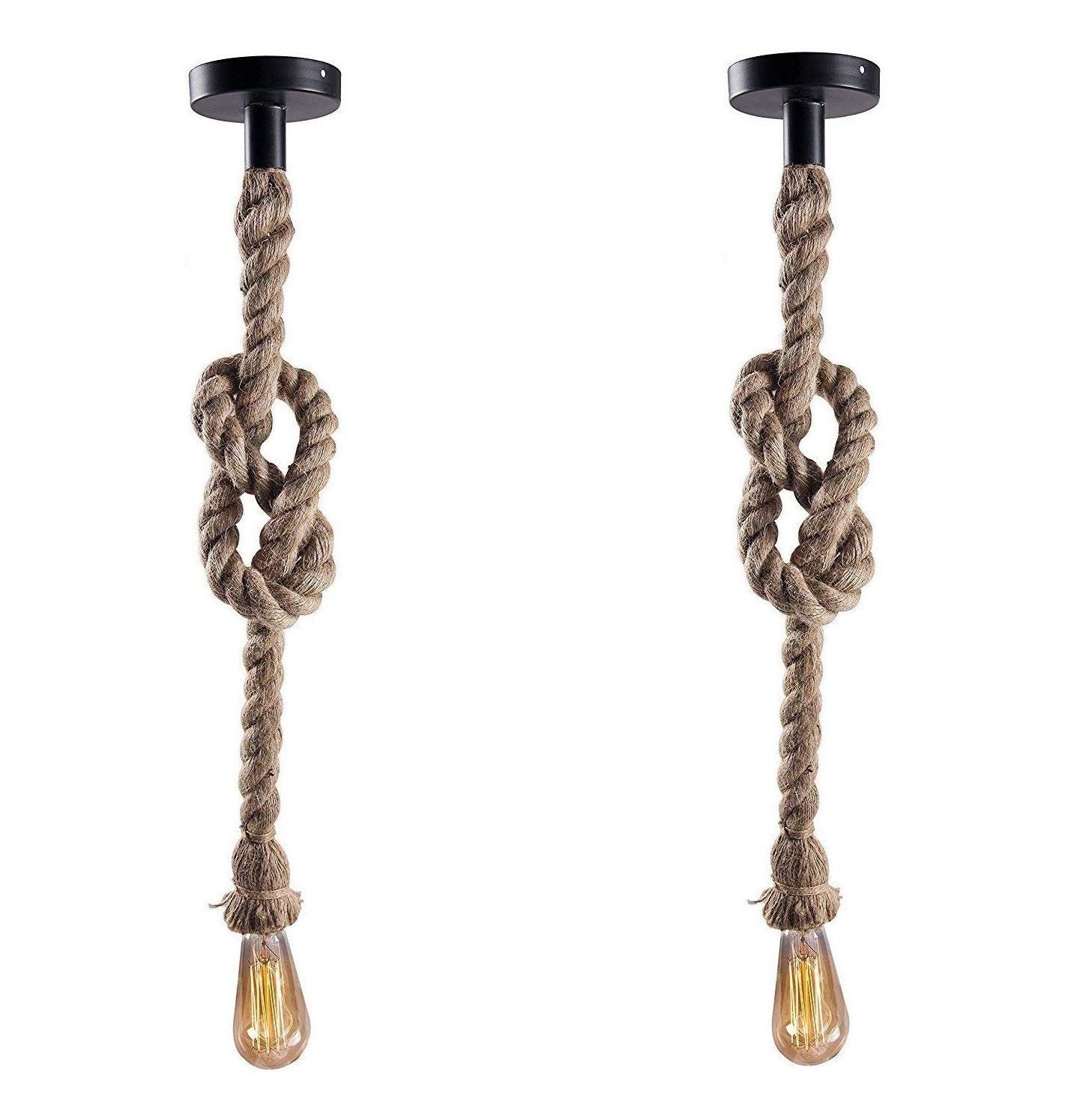 Rustic Edison Rope Pendant Light - Black & Brown -6