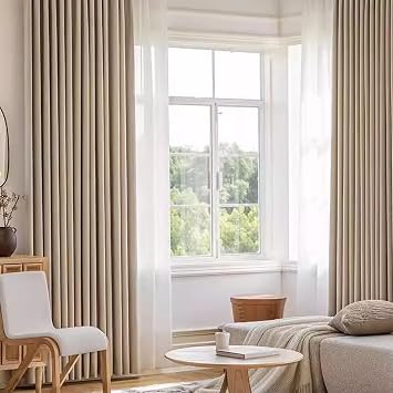 Beydodo Living Room Darkening Curtains 84 inches Long, Farmhouse Curtains Blackout 2 Panel Sets Solid Light Khaki, Curtains Chenille Pinch Pleated 42 x 84inch