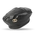 iSWEVEN French Beret Cap All Season Unisex Artist Newsboy Hats, Ascot PU Leather British Style Adjustable Women's Caps,