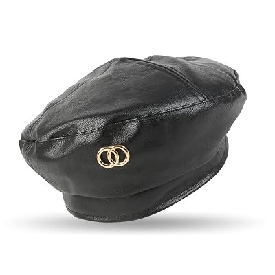 iSWEVEN French Beret Cap All Season Unisex Artist Newsboy Hats, Ascot PU Leather British Style Adjustable Women's Caps, 