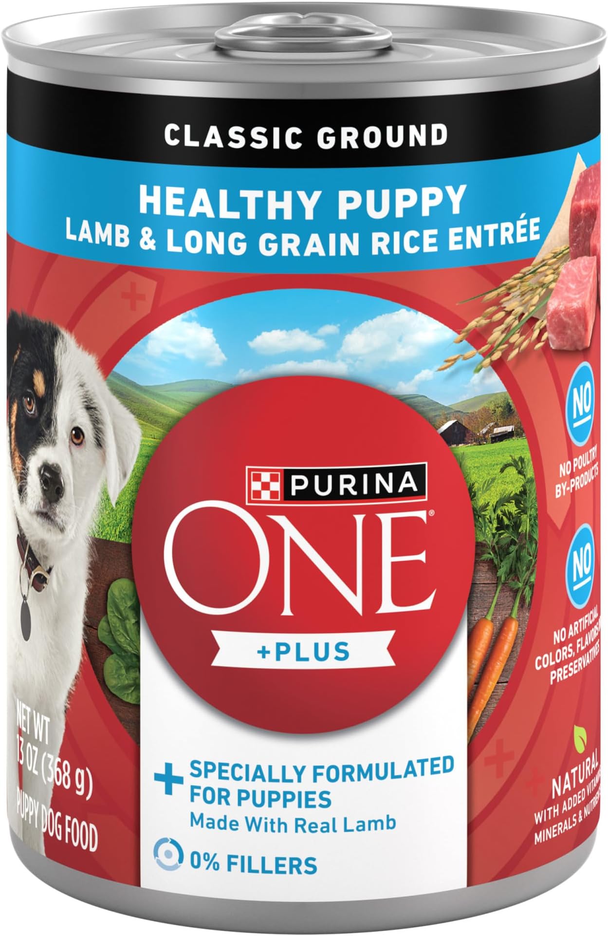 Purina ONE Plus Wet Puppy Food Classic Ground Healthy Puppy Lamb and Long Grain Rice Entree - (Pack of 12) 13 oz. Cans