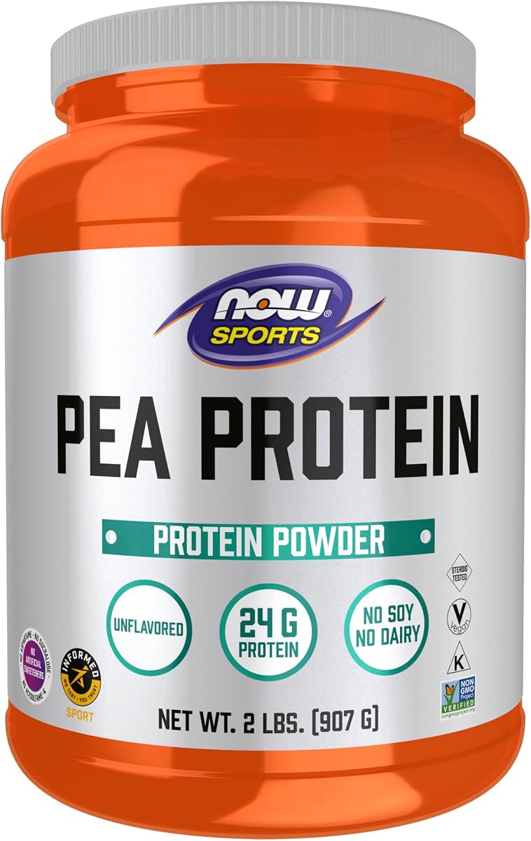 NOW Foods Sports Nutrition, proteína de guisante 24 g, absorción rápida, polvo sin sabor, 2 libras