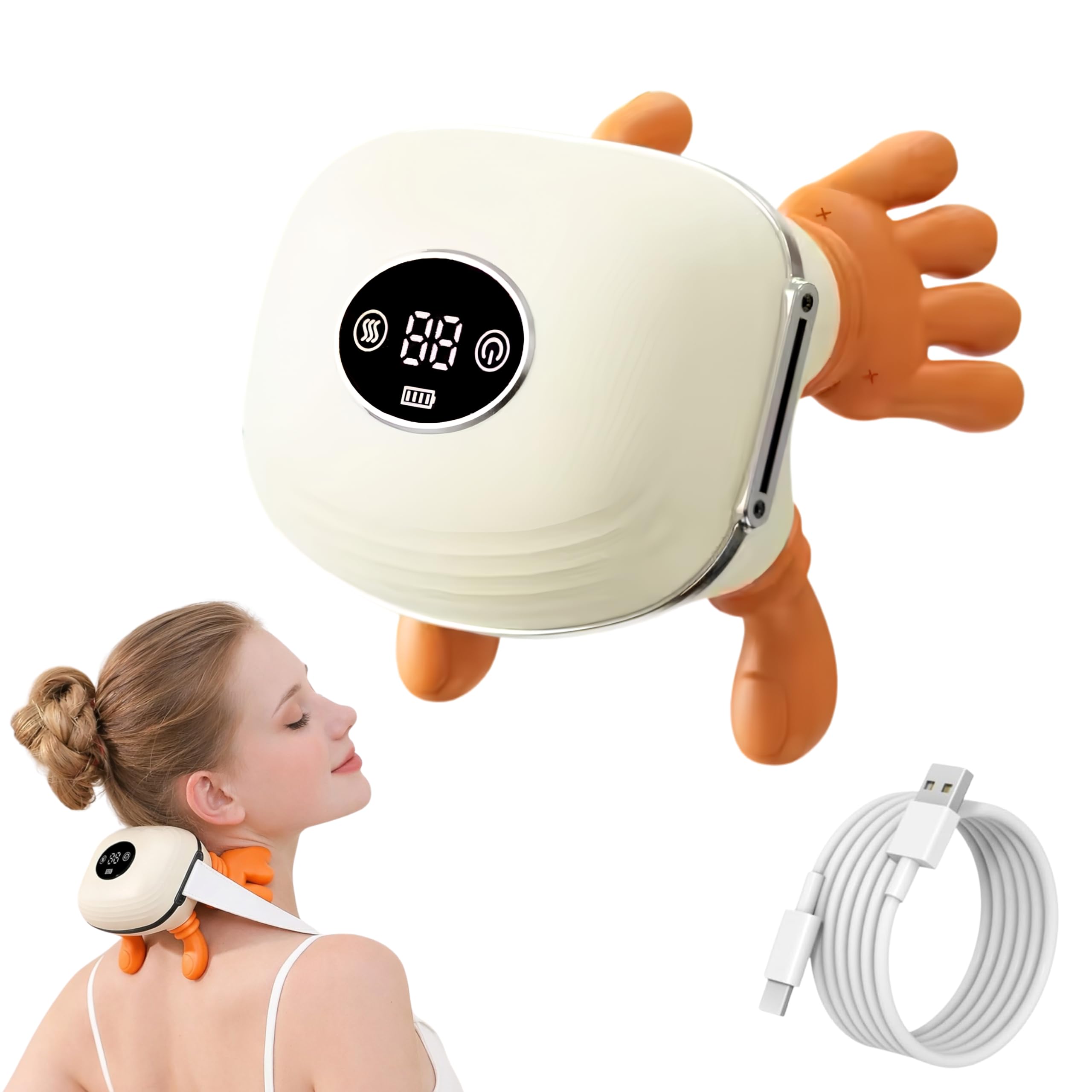 BeFit24 Nackenmassagegerät mit Wärmefunktion – Kabelloser Schulter- & Nackenmassager mit 4D Tiefenmassage, LED-Display, Wiederaufladbares Massagegerät gegen Nackenverspannungen und Muskelschmerzen