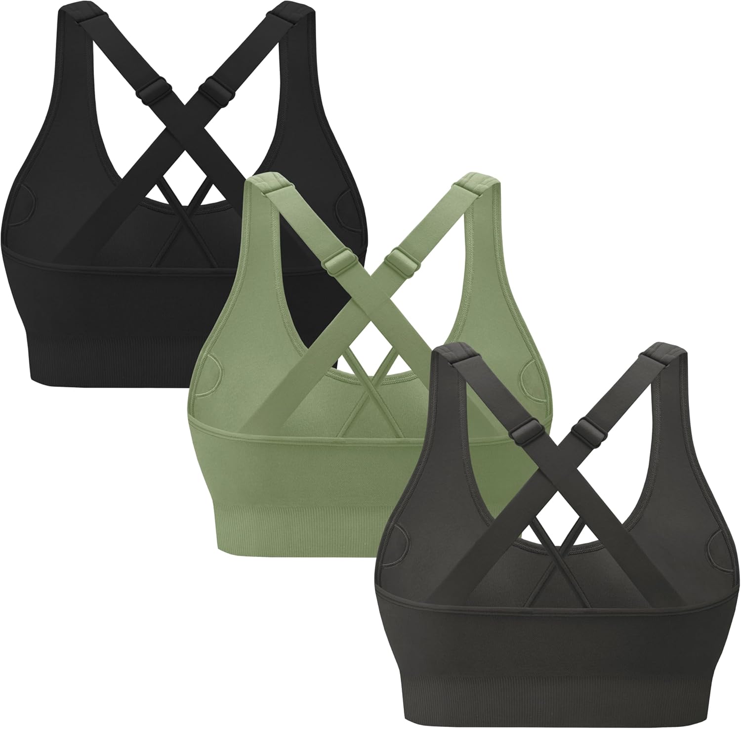 3-Pack Criss-Cross Strappy Sports Bras for Women - Padded High Impact Seamless Yoga Exercise Athletic Bra