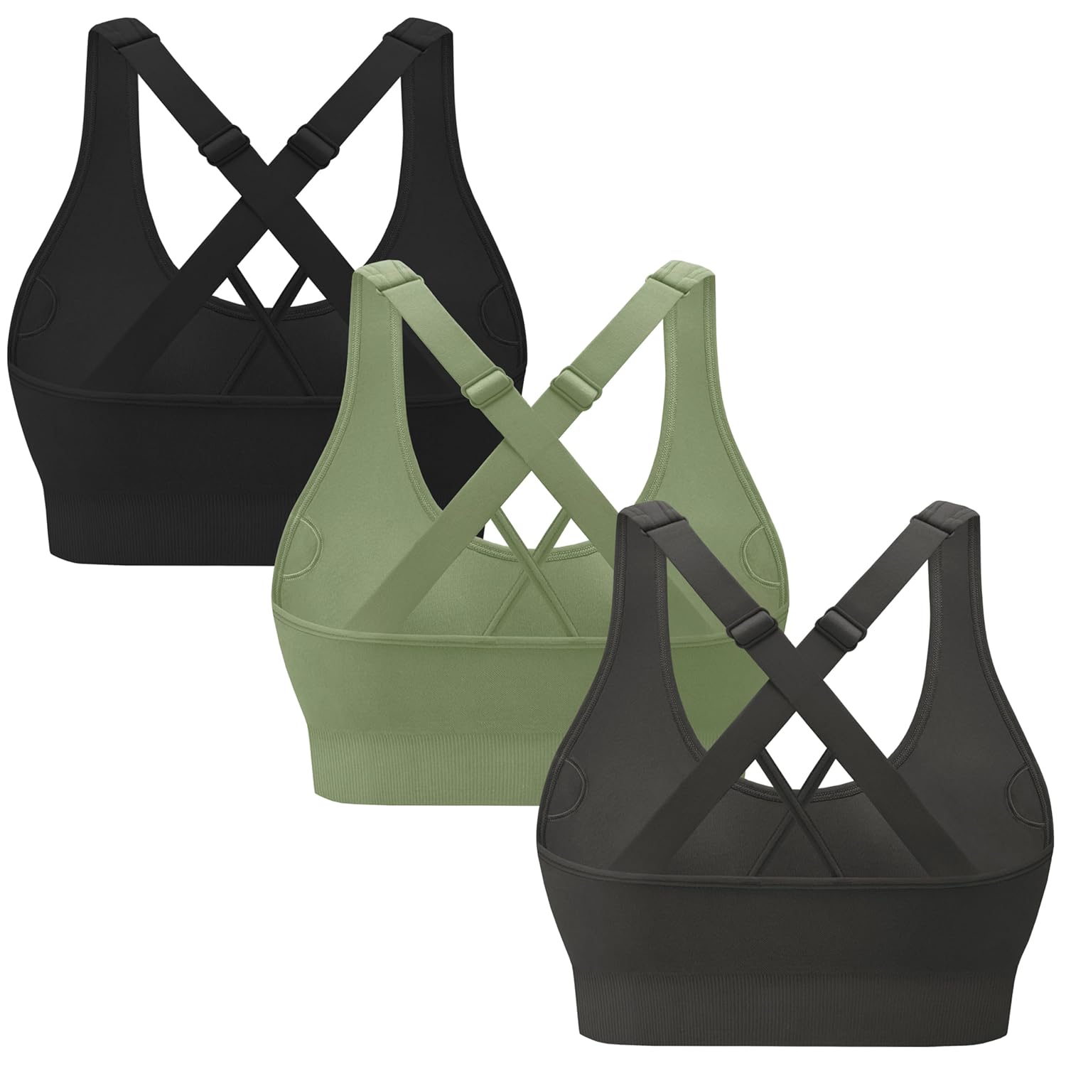 3-Pack Criss-Cross Strappy Sports Bras for Women - Padded High Impact Seamless Yoga Exercise Athletic Bra