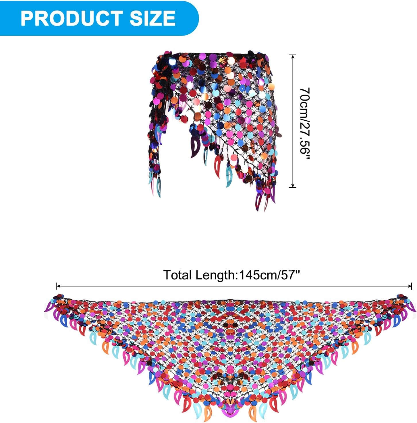 MECCANIXITY Women's Belly Dance Hip Scarf with Sequins Triangle Wrap Skirts Waist Chain - Image 3