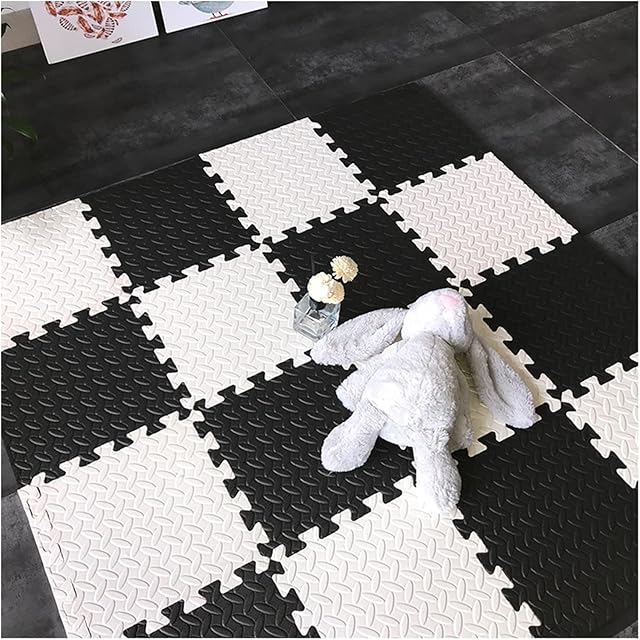 20 Pieces Fitness Foam Interlocking Floor Tiles, Interlocking Foam Tiles Are Soft And Comfortable, Bottom Anti-Slip Texture, High Elasticity, for Home Gym, Game Room,Black+White,30x30x1cm
