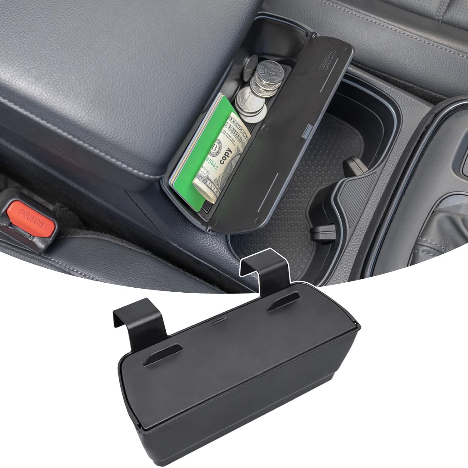 PIMCAR Center Console Hanging Box Compatible with 2023-2026 Honda CRV Hidden Compartment with Lid Premium ABS Plastic Armrest Storage Tray Accessories