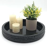 Vista 9 de Carah & Cossh Bandeja redonda de madera de 12 pulgadas, bandeja de madera decorativa redonda blanqueada, bandeja decorativa rústica de granja