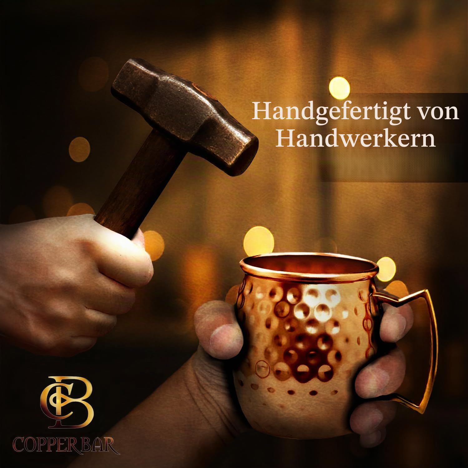 Moscow Mule Tassen, 100% Solides Kupfer, gehämmert, Geschenk-Set von 2 keine Nickel Authentic Griff Bonus 2 Trinkhalme 2 E-Bücher von copper-bar