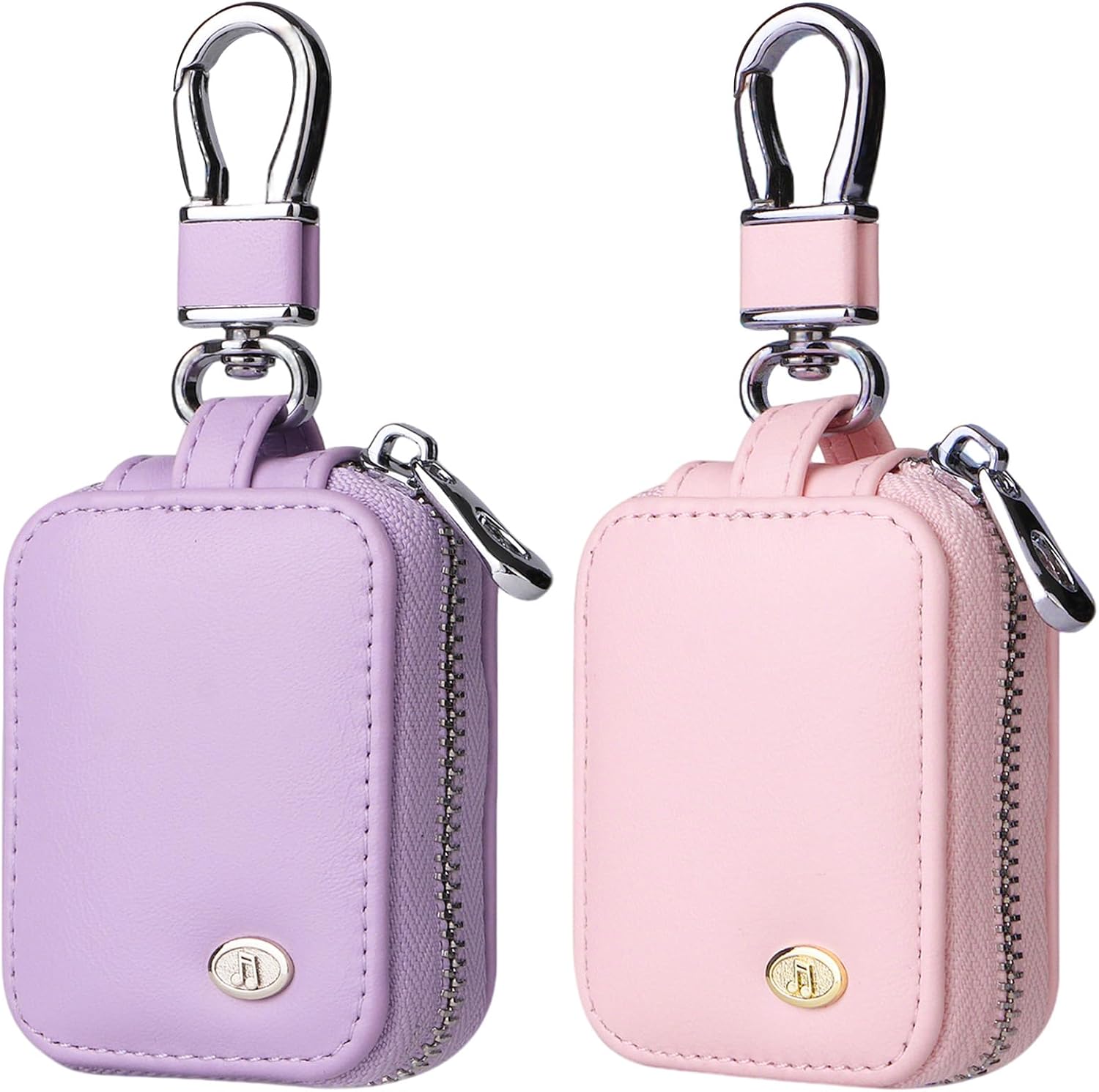 2 PCS Case with Keychain Portable PU Leather Headphone Storage Bag | Shock & scratch-resistant case, anti-tangle mesh pocket, easy to hang, fits AirPods, Bluetooth earbuds, cables, USB drives.