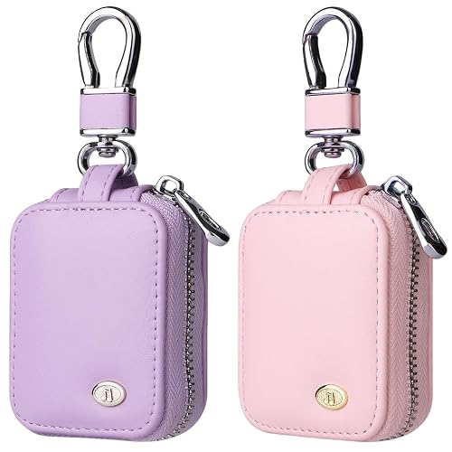 2 PCS Portable PU Leather Headphone Storage Bag with Keychain | Shock & scratch-resistant case, anti-tangle mesh pocket, easy to hang, fits AirPods, Bluetooth earbuds, cables, USB drives.