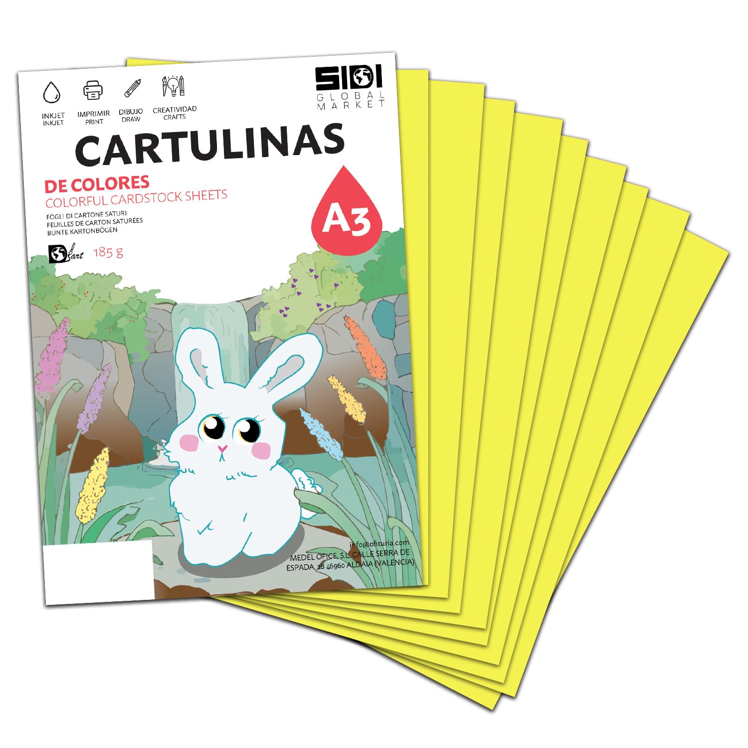 Cartulina A3 Fluor 185 g Cartulina Fluorescente de Colores Neon para Manualidades, Scrapbooking, Impresora Inkjet y Láser, Pack Variado Alta Visibilidad – SIDI (fluor, 25h) — view 29