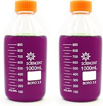 (Pack of 2) 1000ml Leak Proof Glass Round Media Storage Bottle Super Thick Graduated with GL45 Screw Cap Durable 1 liter glass bottle