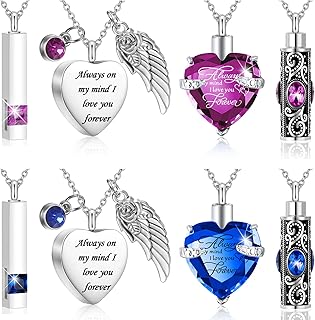 Fumete 8 Pieces Urn Necklace for Ashes Cremation Jewelry Ashes of Loved Ones Keepsake Urns Pendant Necklace for Women Men(Dark Blue, Purple)