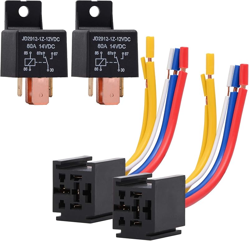 Relé automotivo EHDIS SPDT 5 pinos 80 A 12 V com soquete e chicote – Pacote com 2