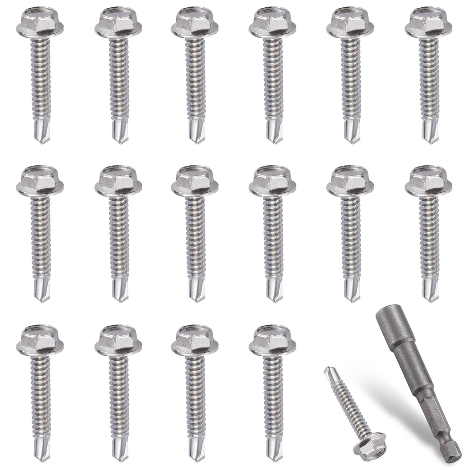 Litorange 101 PCS M4.2x25mm 410 Stainless Steel Self Drilling Hex Head Screws