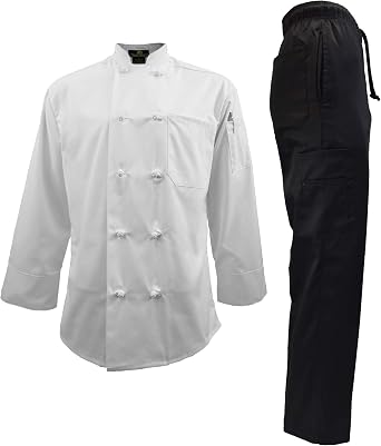 Natural Uniforms Mens Chef Uniform Set - Chef Coat and Cargo Pants Set