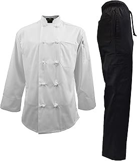 Chef Uniform Set - Chef Coat and Pants (X-Large, White Coat/Black Pants)