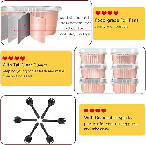 Miniatura 4 de LNYZQUS Paquete de 40 mini latas para pasteles de 10 onzas con tapas, moldes pequeños de papel de aluminio para hornear desechables grandes de