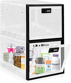 Gemaxvoled 2 Pack Medicine Lock Box, Large Capacity Premium Material Lockable Storage Bin Organizer Box with Combination Code for Safe Medication/Fridge Food/Snacks/Phone/Tablet Jail(White)