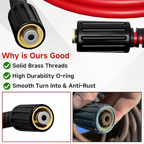 Miniatura 7 de Manguera de lavado a presión de 14 pulgadas x 25 pies, sin torceduras con manguera de arandela de acero inoxidable M22-0.551 in, juego de Sdapter de