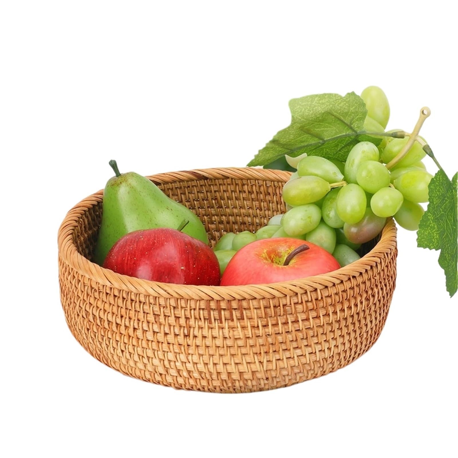 1pcs Handwoven Wicker Baskets Rattan Round Fruit Basket Bowl Decorative Kitchen Counter Organizing Home Dinning Room Storage for Fruits(L)