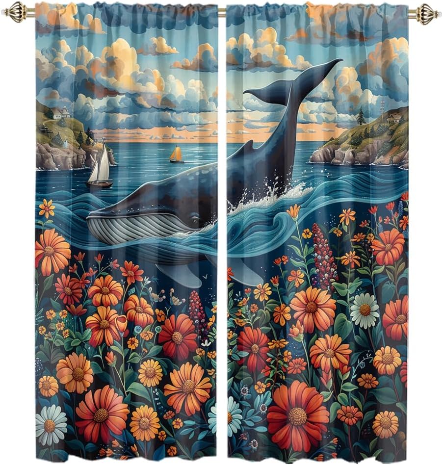Watercolour Tropical Forest Leopard Blackout Curtains,Modern African Jungle Wildlife Leopard Florals Butterfly Window Treatments Rod Pocket Blackout Curtains for Bedro-2 Panels 63"L x 31.5"W