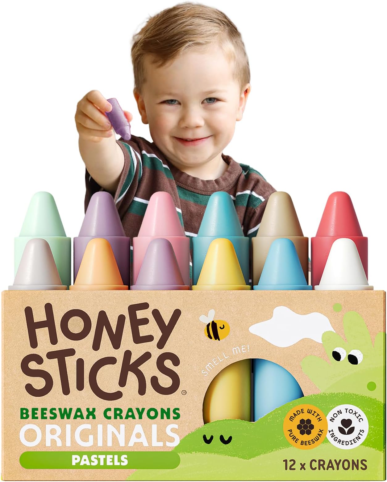 Wax Crayons from 1 Year (Pack of 12) - Pastel Colours, Non-Toxic Baby Crayons Made of Natural Beeswax, Environmentally Friendly Colouring Pencils, Easy to Grip Wax Crayons for Toddlers