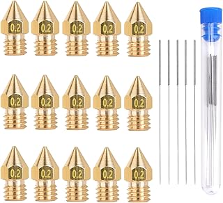 15 Pieces 0.2mm MK8 Extruder Nozzle with 5 Needles - Wellerly M6 MK8 3D Printer Nozzles Brass Print Head with Free Storage Box for 3D Printer Makerbot Anet A8 Creality CR-10 CR-10S S4 S5 Ender-3 5