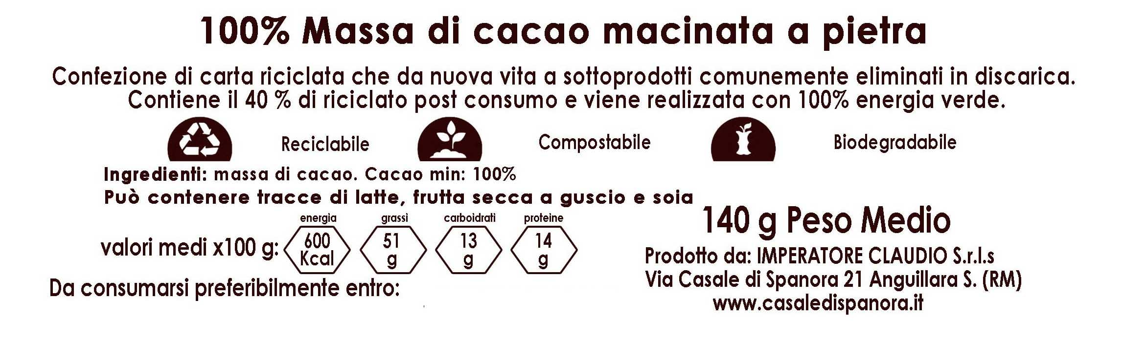 Set Tavolette MASSA DI CACAO 100% - 8 pz da 140gr (1120gr)- Cioccolato Fondente 100% Artigianale MADE IN ITALY - Il Casale Di Spanora