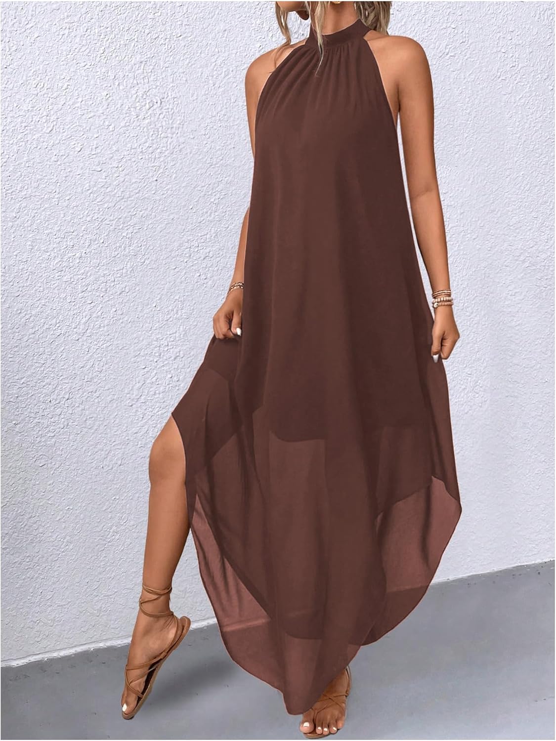 Verdusa Women's Formal Wedding Guest Dress Halter Flowy Chiffon Asymmetrical Long Summer Dress - Image 4