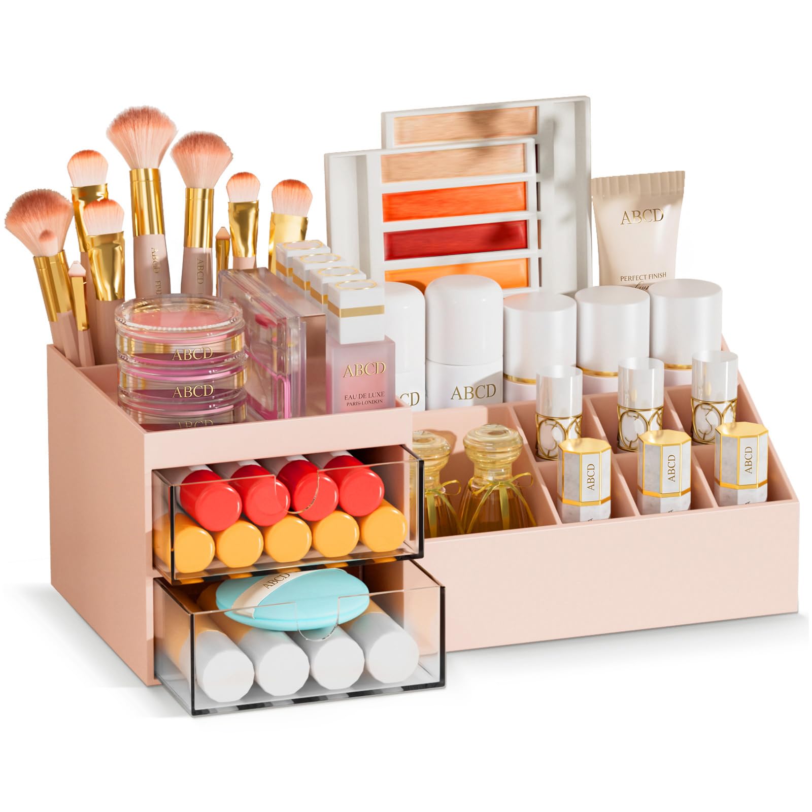 Subsky Pink Makeup Organiser Cosmetics Storage With Drawers For Dresser,