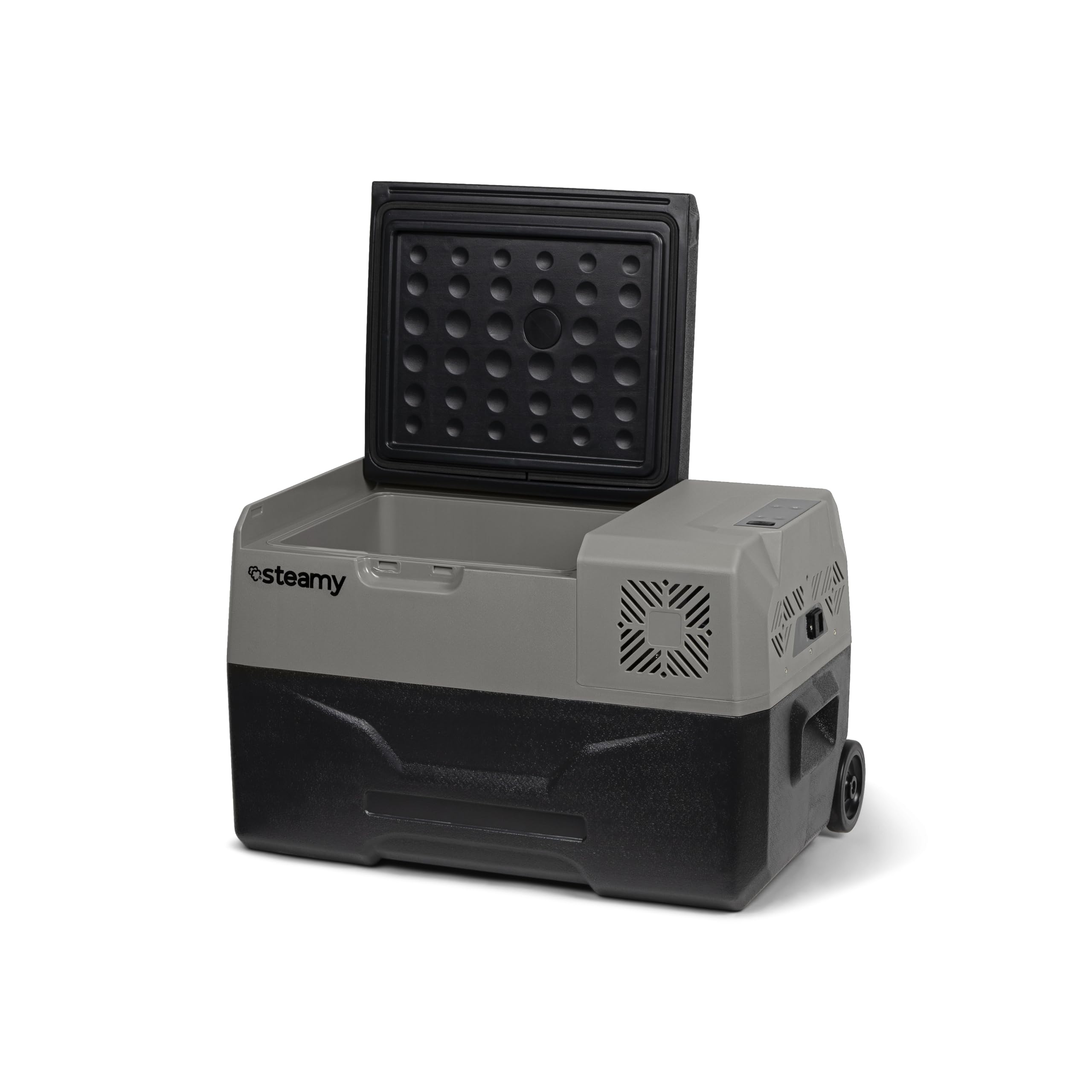 Steamy-E Single Zone 30 Roller, Frigorifero Elettrico a Compressore con Ruote, 12/24V DC e 100-240V AC, per Congelare e Raffreddare da -20℃ a +20℃, Ideale per il Campeggio, 28 Litri, Nero