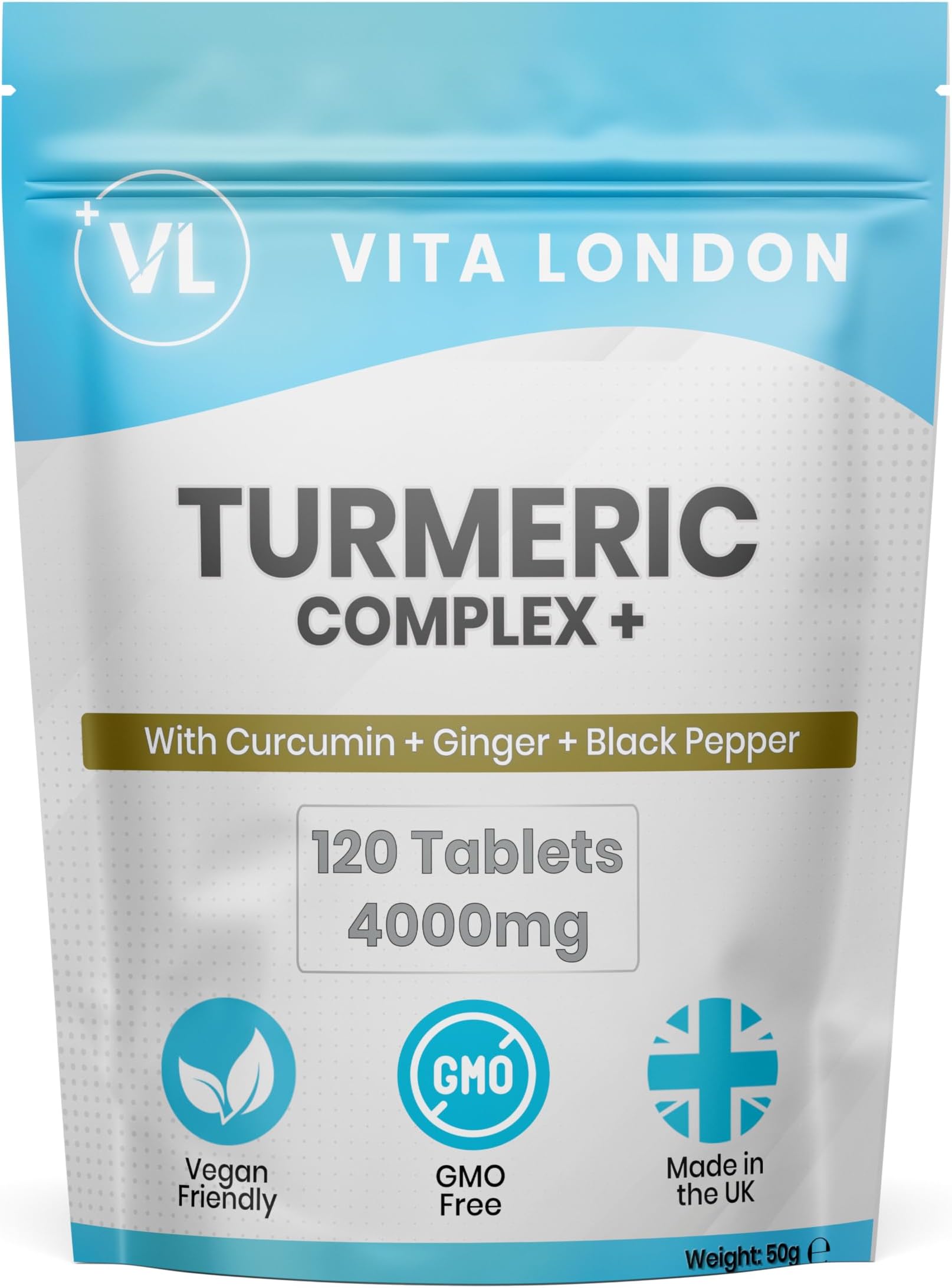 Turmeric Tablets 4000mg with Black Pepper & Ginger | High Strength 95% Curcumin Turmeric+ Supplement | 120 Tablet (Gummies, Not Capsule or Powder) | Vegan, Made in UK