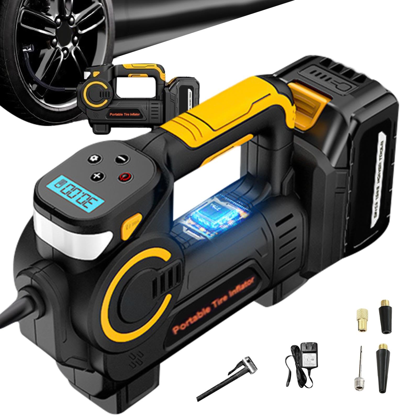 Compressore d'aria portatile, pompa di gonfiaggio rapida dei pneumatici, pompa di aria elettrica, pompa automatica wireless con display digitale per palloni, palloncini