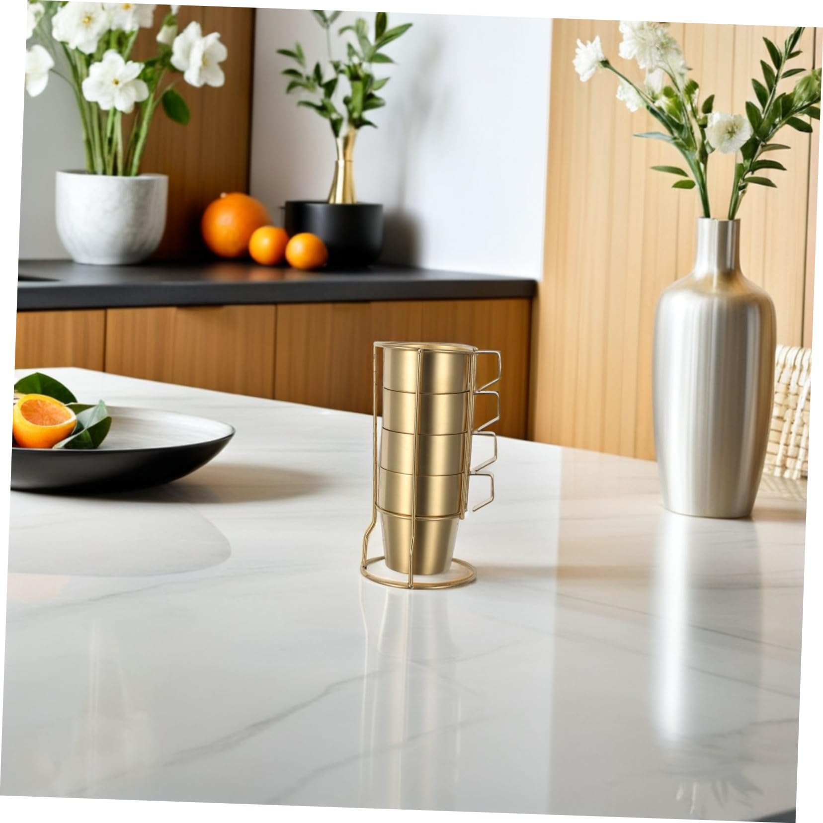 Tazas Infantiles de Acero Inoxidable Aisladas con Doble Pared y Asa Apilables con Soporte Dorado Taza Térmica para Café Té y Camping