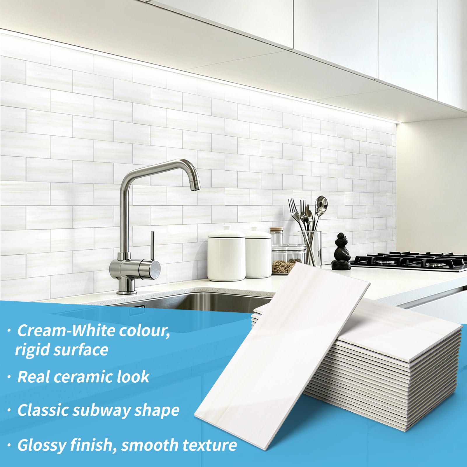 Art3d 102 piezas de azulejos de pared para salpicaduras de cocina, baño, chimenea, 3 x 6 pulgadas, azulejos de metro, color crema y blanco