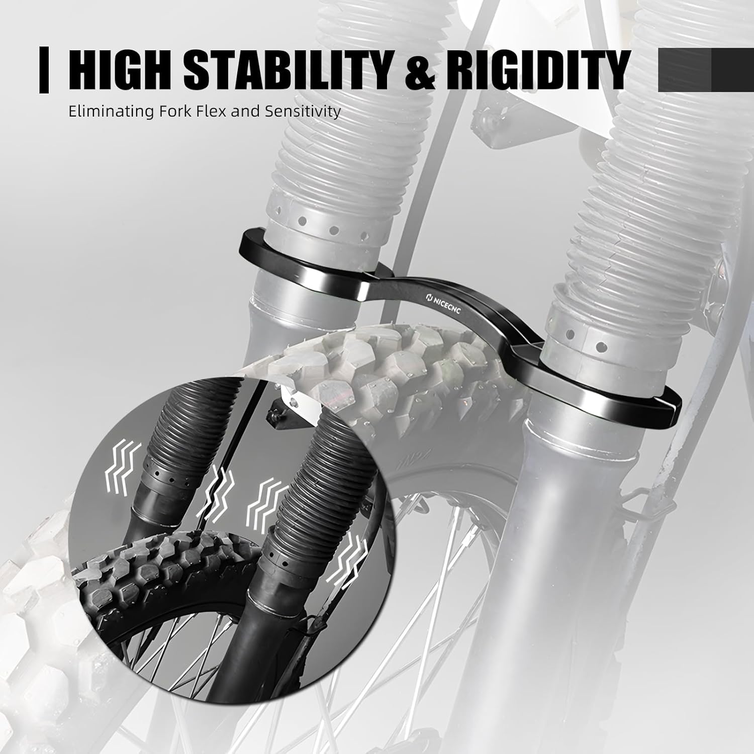 NICECNC Black Aluminum Motorcycle Front Suspension Stabilizer Compatible with Kawasaki KLR650 2008-2024, Anodization, CNC-machined, Fork Brace Fork Stabilizer, KLR650 Fork Stabilizer