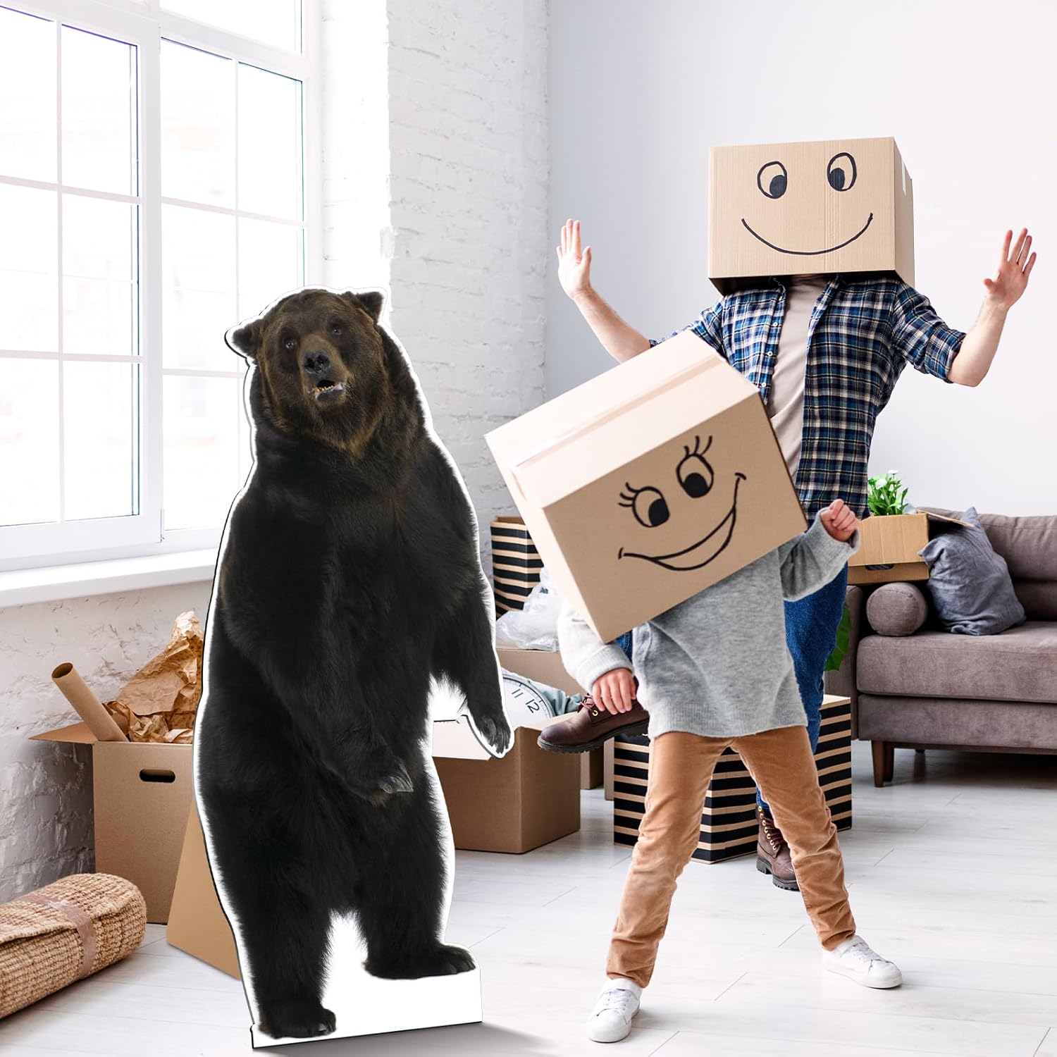 5.2 Ft Life Size Brown Bear Cardboard Standup Large Animal Cutout Stand for Brown Bear Farm Birthday Party Photos Props Decoration