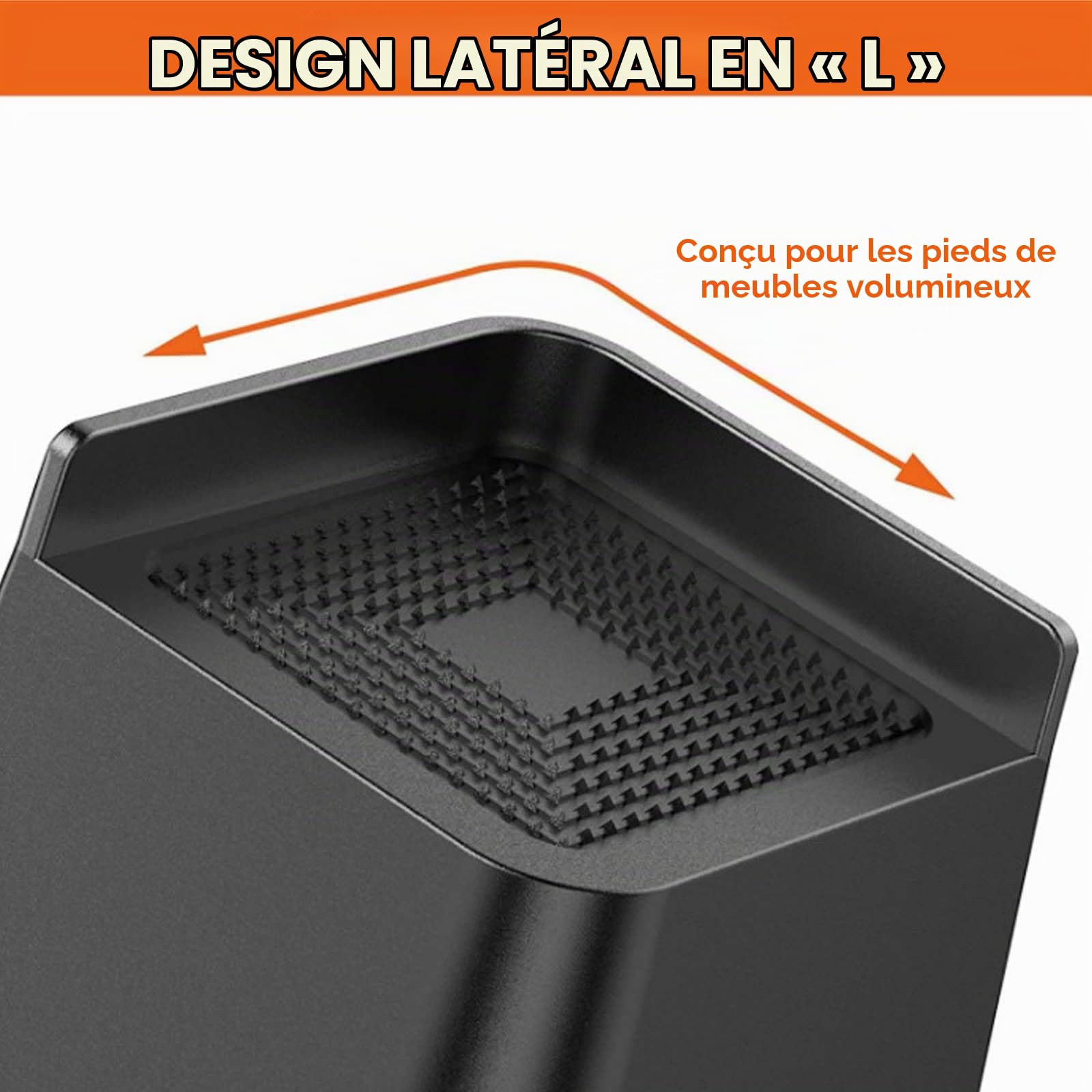 Dokeno Lot de 4 Rehausseurs Meubles, Carrés Rehausseurs de Lit Robustes de 10/15/20cm, Jusqu'à 2721,6kg en Forme de L, Hauteur de Levage pour Canapé, Chaise, Bureau, Table, Bibliothèque, Noir (8 Zoll)