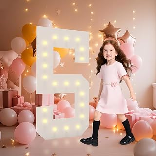 LOBOOM 4FT Light Up Numbers, Marquee Numbers 4 Feet Tall Giant Number 5 Mosaic Big Number Sign for 5th 15th 50th Birthday Party Backdrop Anniversary Decorations, Pre-Cut Large Frame