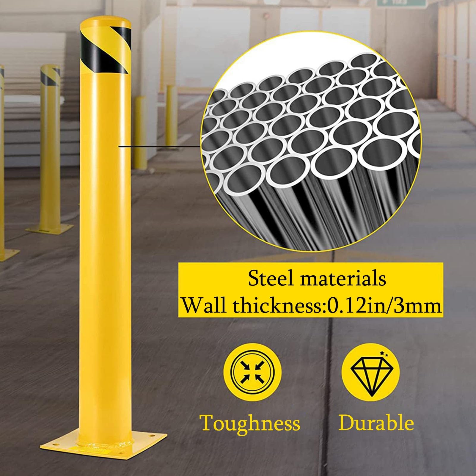 Bolardo de Seguridad con Cerradura para plazas de Aparcamiento, 1 Paquete, bolardo de Seguridad Amarillo de Acero para Control de tráfico, Entrada, Poste (Color: Amarillo, tamaño: 91 x 20 x 14 cm)