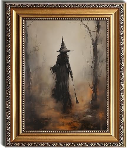 Kizbok Gold Framed Wall Art for Home Decor, Vintage Witch